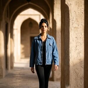 Route 66 Denim Jacket Medium Blue Zip Front Vintage Style Logo Zipper